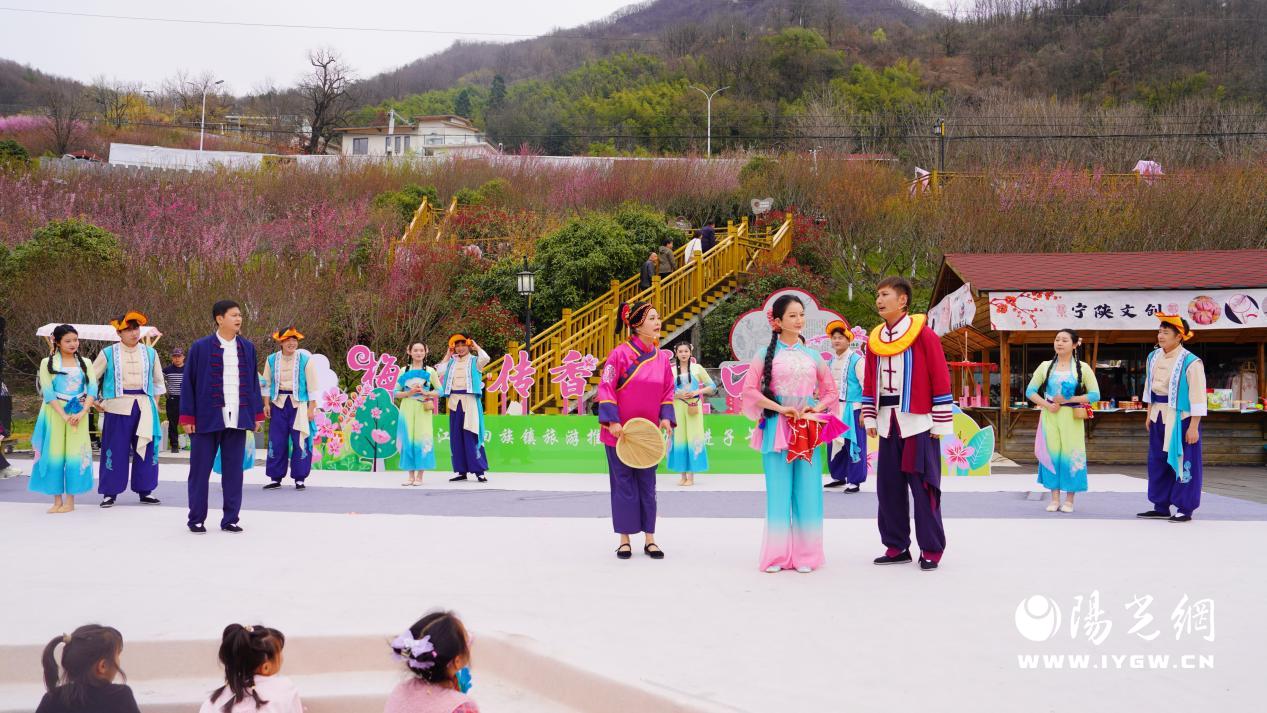 3月22日，汉滨文旅在宁陕子午梅苑内表演陕南花鼓戏《春茶开园待贵客》